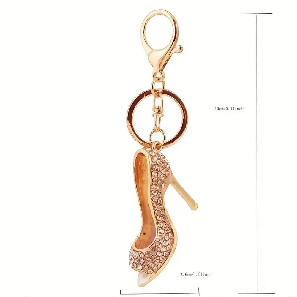 Rhinestone Fashion High Heel Shiny Metal Keyring Purse Bag Backpack